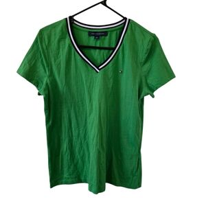 Tommy Hilfiger Medium Green V Neck Short Sleeve Tee Shirt